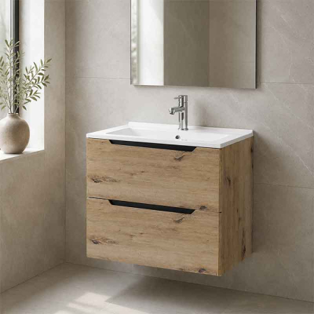 Mobilier lavoar pe blat Fluminia Malta, finisaj neted, 60cm, 2 sertare soft close, Rovere Oro [1]