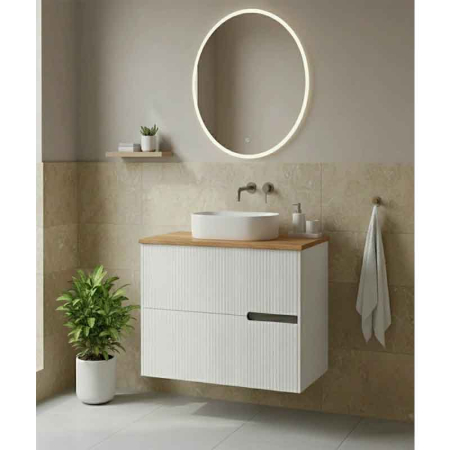 Mobilier lavoar pe blat Fluminia Malta, finisaj riflat, 60cm, 2 sertare soft close, alb [1]