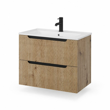 Baie - Mobilier lavoar pe blat Fluminia Malta, finisaj riflat, 60cm, 2 sertare soft close, Rovere Oro