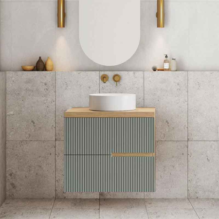 Mobilier lavoar pe blat Fluminia Malta, finisaj riflat, 60cm, 2 sertare soft close, salvia [1]