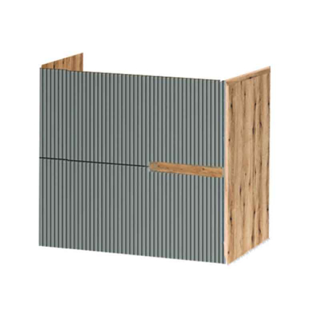 Baie - Mobilier lavoar pe blat Fluminia Malta, finisaj riflat, 60cm, 2 sertare soft close, salvia