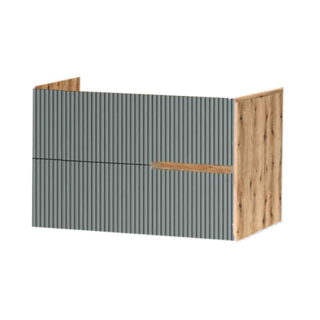 Mobilier pentru baie - Mobilier lavoar pe blat Fluminia Malta, finisaj riflat, 80cm, 2 sertare soft close, salvia