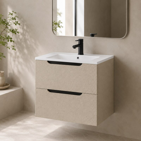 Mobilier lavoar pe blat Fluminia Malta, finisaj rugos, 60cm, 2 sertare soft close, almond [1]