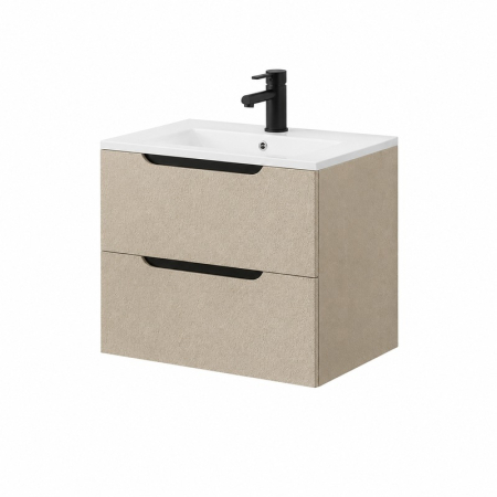 Mobilier pentru baie - Mobilier lavoar pe blat Fluminia Malta, finisaj rugos, 60cm, 2 sertare soft close, almond