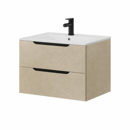 Baie - Mobilier lavoar pe blat Fluminia Malta, finisaj rugos, 80cm, 2 sertare soft close, almond