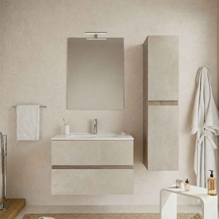 Mobilier lavoar suspendat Fluminia Genova 60, front rugos almond, laterale noce americano [2]