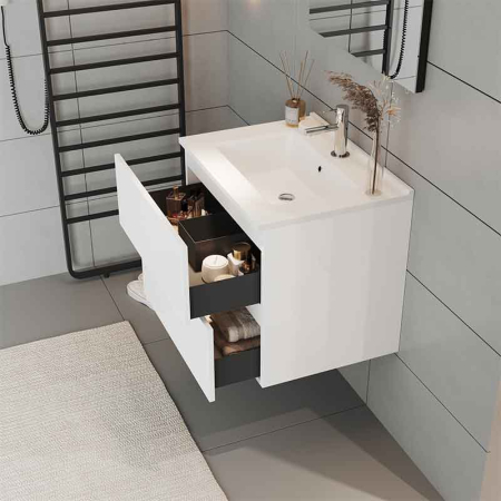 Mobilier lavoar suspendat Fluminia Genova 60, modular, 2 sertare soft close, alb lucios [2]
