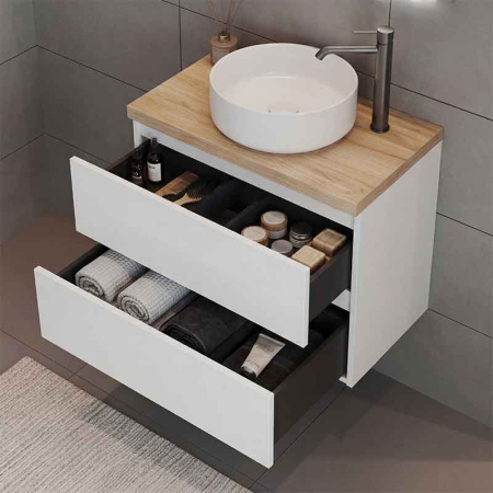 Mobilier lavoar suspendat Fluminia Genova 60, modular, 2 sertare soft close, alb lucios [6]