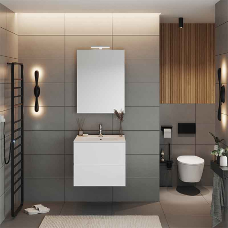 Mobilier lavoar suspendat Fluminia Genova 60, modular, 2 sertare soft close, alb lucios [3]