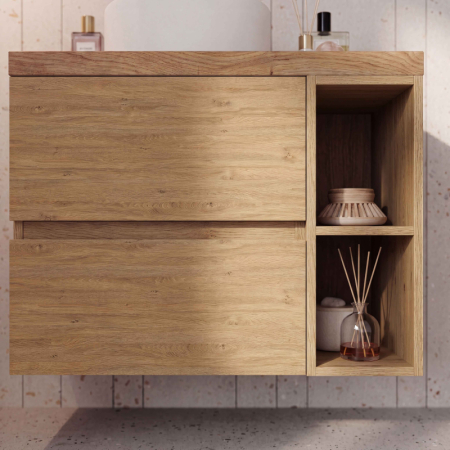 Mobilier lavoar suspendat Fluminia Genova 60, modular, 2 sertare soft close, Rovere Naturale [7]