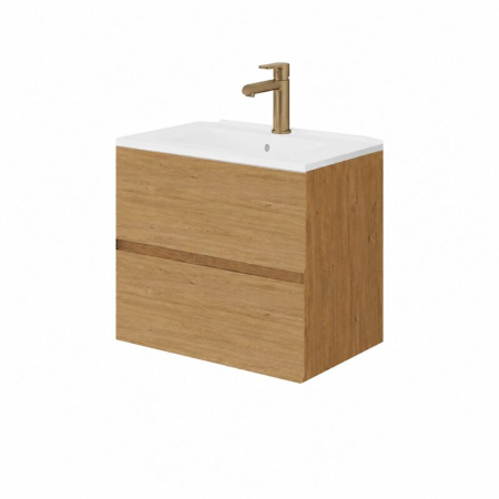 Mobilier pentru baie - Mobilier lavoar suspendat Fluminia Genova 60, modular, 2 sertare soft close, Rovere Naturale