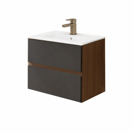Mobilier pentru baie - Mobilier lavoar suspendat Fluminia Genova 60, modular, nero mat, laterale rovere moka