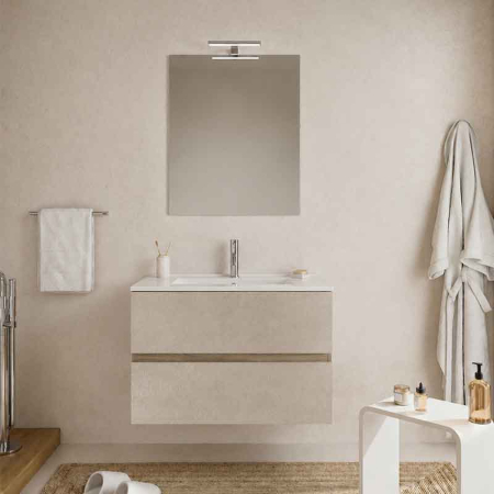 Mobilier lavoar suspendat Fluminia Genova 80, front rugos almond, laterale noce americano [1]