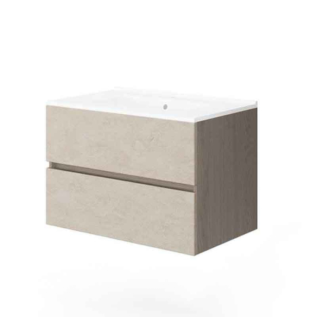 Mobilier pentru baie - Mobilier lavoar suspendat Fluminia Genova 80, front rugos almond, laterale noce americano
