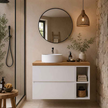 Mobilier lavoar suspendat Fluminia Genova 80, modular, 2 sertare soft close, alb lucios [5]