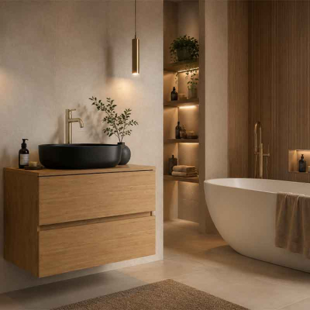 Mobilier lavoar suspendat Fluminia Genova 80, modular, 2 sertare soft close, Rovere Natural [3]