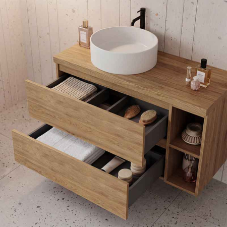 Mobilier lavoar suspendat Fluminia Genova 80, modular, 2 sertare soft close, Rovere Natural [6]