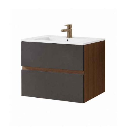 Baie - Mobilier lavoar suspendat Fluminia Genova 80, modular, nero mat, laterale rovere moka