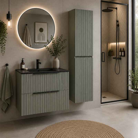 Mobilier lavoar suspendat Fluminia Istria 80, front riflat, 2 sertare soft close, salvia [1]