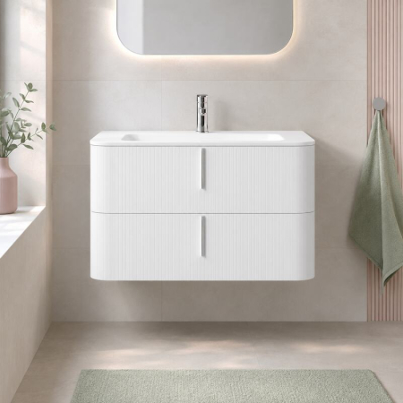 Mobilier lavoar suspendat Fluminia Pisa 100, front riflat, 2 sertare soft close, alb mat [1]