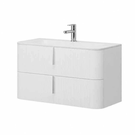 Baie - Mobilier lavoar suspendat Fluminia Pisa 100, front riflat, 2 sertare soft close, alb mat