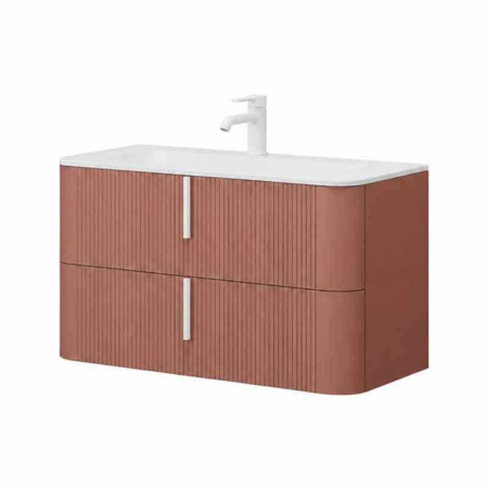 Baie - Mobilier lavoar suspendat Fluminia Pisa 100, front riflat, 2 sertare soft close, mattone