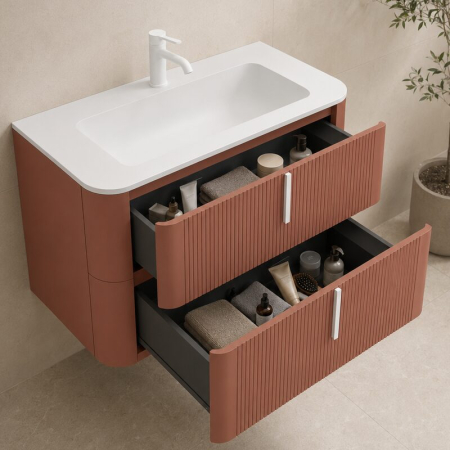 Mobilier lavoar suspendat Fluminia Pisa 100, front riflat, 2 sertare soft close, mattone [2]