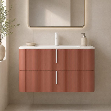 Mobilier lavoar suspendat Fluminia Pisa 100, front riflat, 2 sertare soft close, mattone [1]