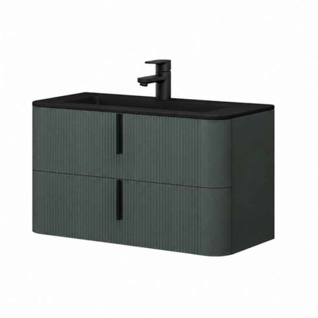 Baie - Mobilier lavoar suspendat Fluminia Pisa 100, front riflat, 2 sertare soft close, verde Italia