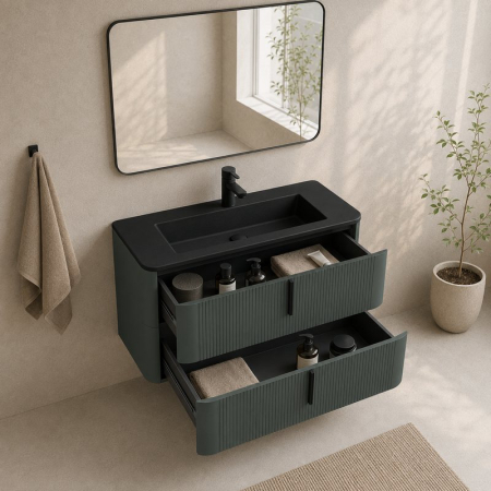 Mobilier lavoar suspendat Fluminia Pisa 100, front riflat, 2 sertare soft close, verde Italia [2]