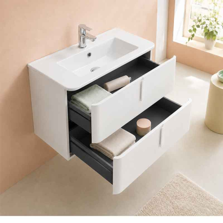 Mobilier lavoar suspendat Fluminia Pisa 80, front neted, 2 sertare soft close, alb mat [3]