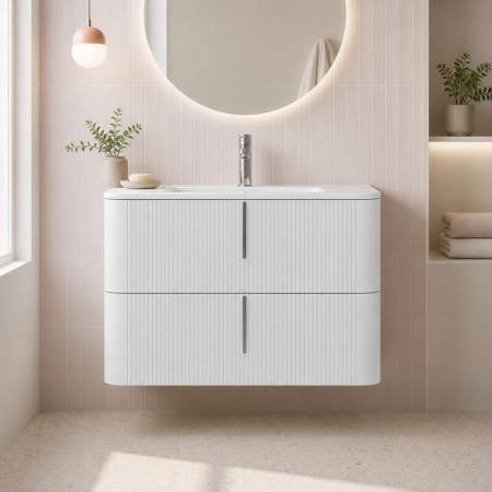 Mobilier lavoar suspendat Fluminia Pisa 80, front riflat, 2 sertare soft close, alb mat [1]