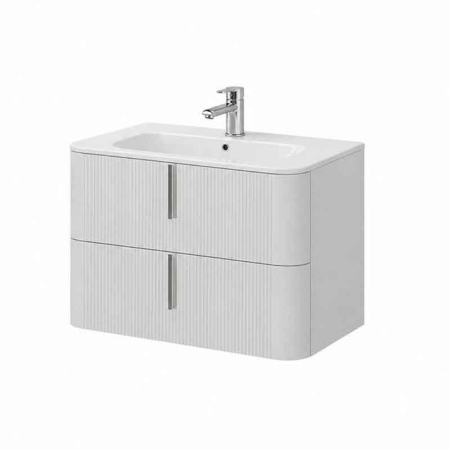Baie - Mobilier lavoar suspendat Fluminia Pisa 80, front riflat, 2 sertare soft close, alb mat
