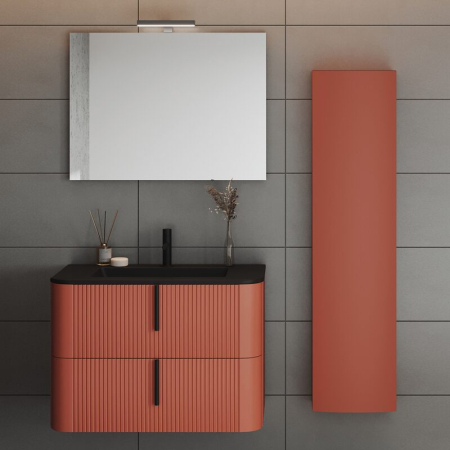 Mobilier lavoar suspendat Fluminia Pisa 80, front riflat, maner negru, 2 sertare, mattone [1]