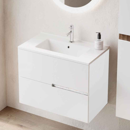 Mobilier lavoar suspendat Fluminia Toledo 60, 2 sertare soft close, manere decupate, alb lucios [1]