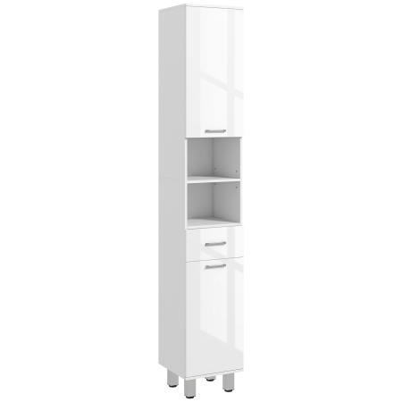 Baie -  Mobilier pentru Baie cu 1 Sertar 3 Rafturi Ajustabile si 2 Dulapuri, 30x30x180 cm, Alb Lucios