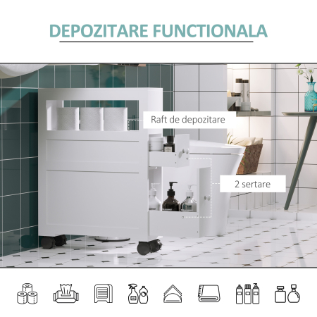  Mobilier pentru Baie in Lemn cu Rafturi si 2 Sertare,Alb 16x52x66cm [5]