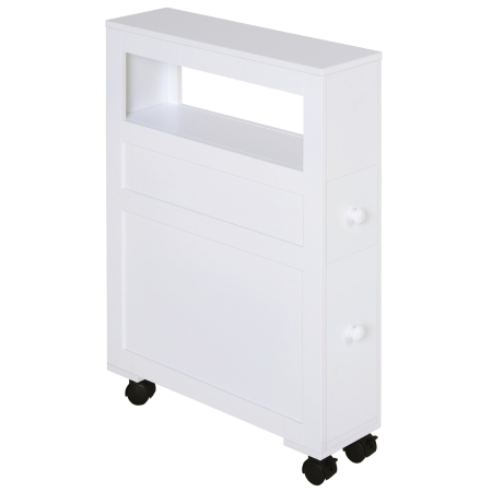Baie -  Mobilier pentru Baie in Lemn cu Rafturi si 2 Sertare,Alb 16x52x66cm