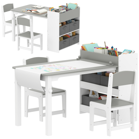 Dormitor & birou -  Mobilier pentru Copii 3-8 Ani cu 2 Scaune si Masa Gri si Alb