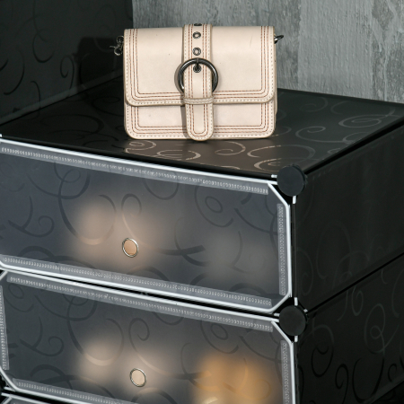  Mobilier pentru incaltaminte modular, 12 cuburi 45x35x16cm din plastic PP si otel, negru si alb [8]