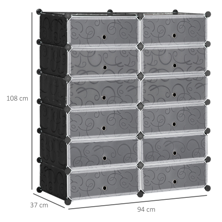  Mobilier pentru incaltaminte modular, 12 cuburi 45x35x16cm din plastic PP si otel, negru si alb [2]