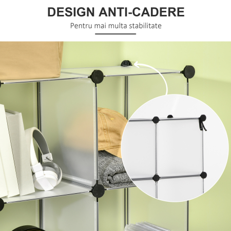  Mobilier pentru incaltaminte modular, 16 cuburi 30x30x30cm din plastic PP si otel , transparent [6]