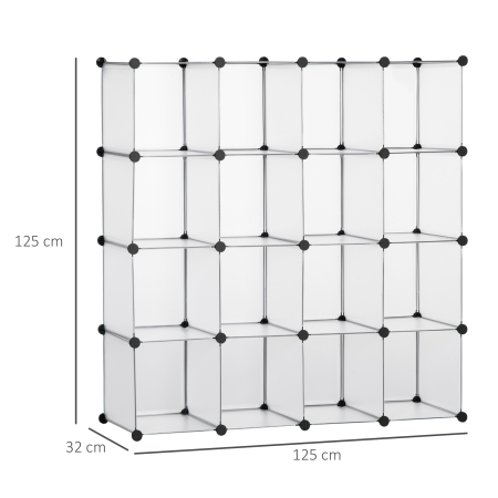  Mobilier pentru incaltaminte modular, 16 cuburi 30x30x30cm din plastic PP si otel , transparent [2]