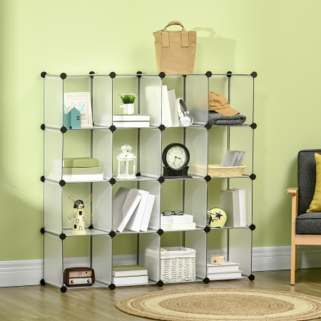  Mobilier pentru incaltaminte modular, 16 cuburi 30x30x30cm din plastic PP si otel , transparent [1]
