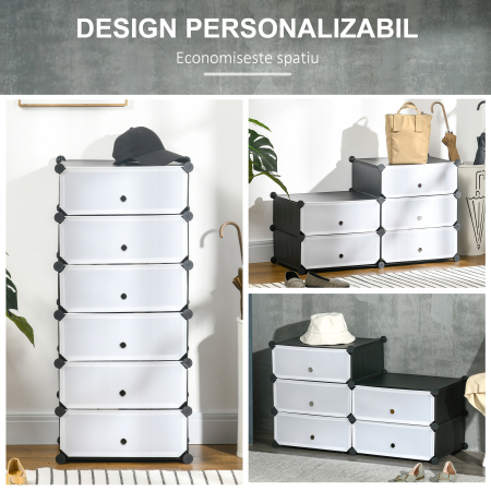  Mobilier pentru incaltaminte modular, 6 cuburi 49x36.5x108 cm din plastic PP si otel, Negru [4]
