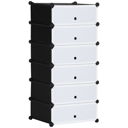 Pantofare -  Mobilier pentru incaltaminte modular, 6 cuburi 49x36.5x108 cm din plastic PP si otel, Negru