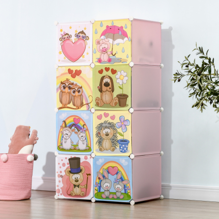  Mobilier pentru incaltaminte modular cu decor animalier, 8 cuburi din plastic PP si otel, 74x47x144cm, Roz [8]