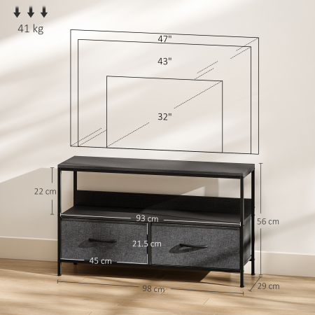  Mobilier pentru Televizor de 47" cu Sertare Pliabile din Material Textil si Raft, 98x29x56 cm, Negru [2]