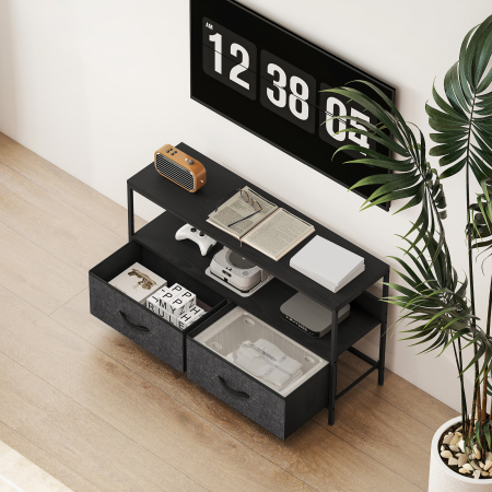  Mobilier pentru Televizor de 47" cu Sertare Pliabile din Material Textil si Raft, 98x29x56 cm, Negru [7]