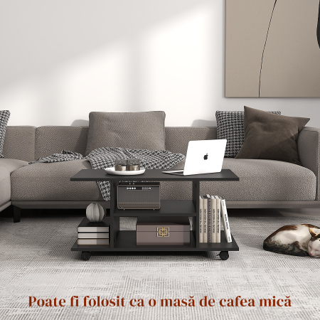  Mobilier Pentru Tv in Lemn cu Roti, Negru,40x40x80cm [5]